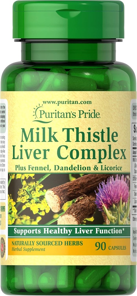 Puritan's Pride Lait Thistle Complexe du foie, soutient la fonction saine du foie, 90 comte, blanc