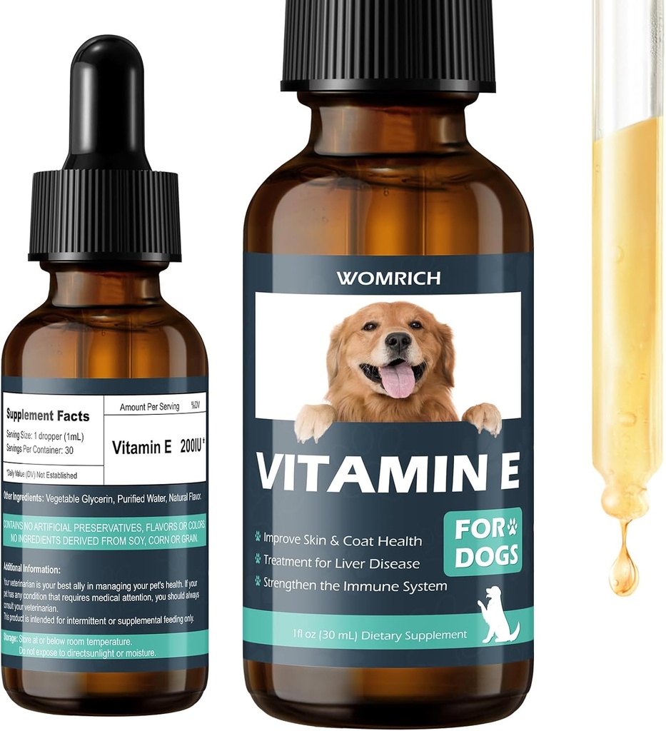 Vitamine E pour chiens - Vitamines pour chiens E - Vitamine E pour chiens, améliorer la santé de la peau et du manteau, le traitement de la maladie du foie, renforcer le système immunitaire - formule naturelle pour tous les âges et races - 30 ML