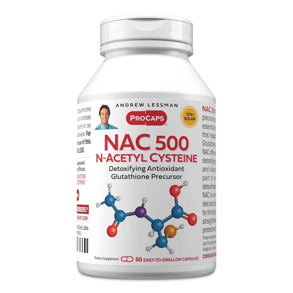 ANDREW LESSMAN NAC-500 N-Acetyl Cysteine 60 Capsules - Helps Combat Daily Onslaught of Damaging Free Radicals, Protects Brain, Heart, Lungs, Liver, Kidneys. Detoxifying Anti-oxidant. No Additives