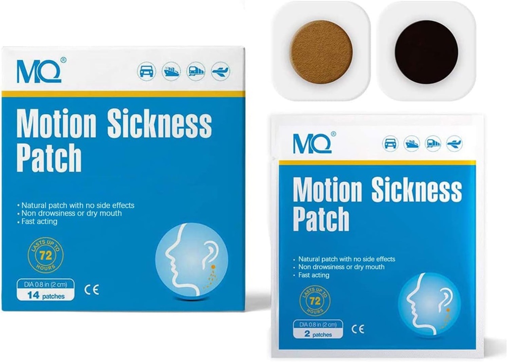 MQ 42ct Motion Maladie Patches non somnolentes, Maladie de la mer Patches pour Cruise Travel Essentials, Patch imperméable derrière l'oreille pour l'avion de voiture Altitude Maladie, Long Dernier 72H