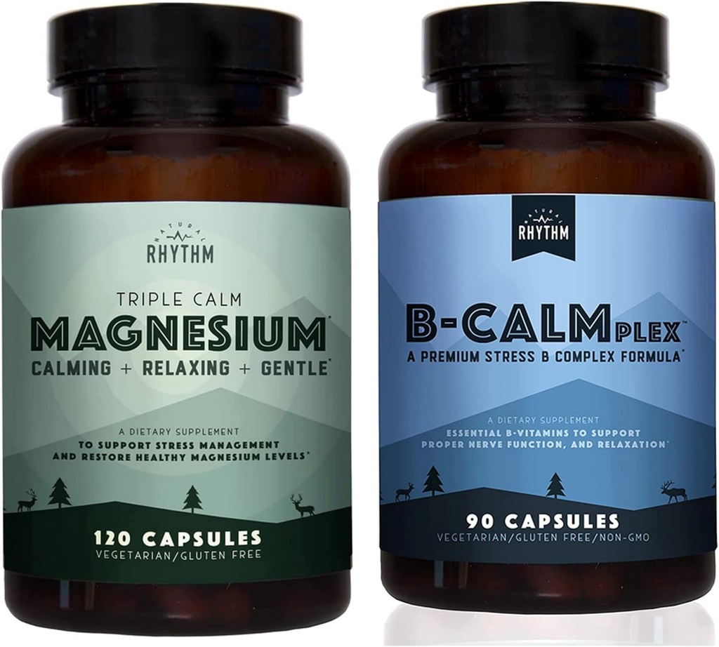 Rhythme naturel - Triple Calm Magnésium 150mg, 120 Capsules + B-CALMplex, Mélange de vitamine B unique, 90 Capsules
