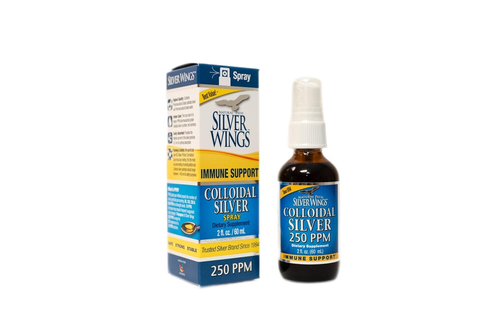 Path naturel Silver Wings Colloïdal Silver Liquid - Supplément de soutien immunitaire amélioré - 250ppm (1250mcg) - 2oz Spray