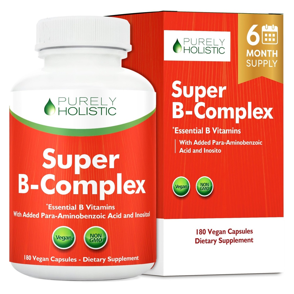 Complexe Vitamine B - 8 Super B Vitamines complexes avec Choline & Inositol, Vitamines B1, B2, B3, B5, B6, B8, B9 & B12 - Complexe B100 - 180 Capsules Vegan - 6 mois d'approvisionnement - Fabriqué aux États-Unis