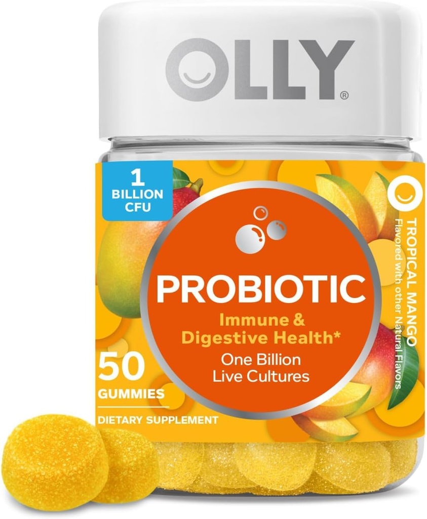 Gummy probiotique OLLY, soutien immunitaire et digestif, 1 milliard d'UFC, supplément probiotique à croquer, mangue, 25 jours d'approvisionnement - 50 comtes
