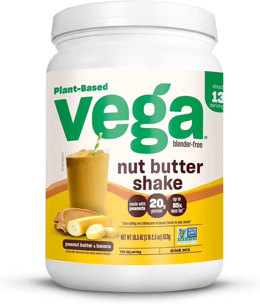 Beurre de noix de Vega, beurre d'arachide et banane - Poudre de protéines végétales, 20g de protéines, ingrédients alimentaires réels, Pas de sucre ajouté, 1,39 lbs