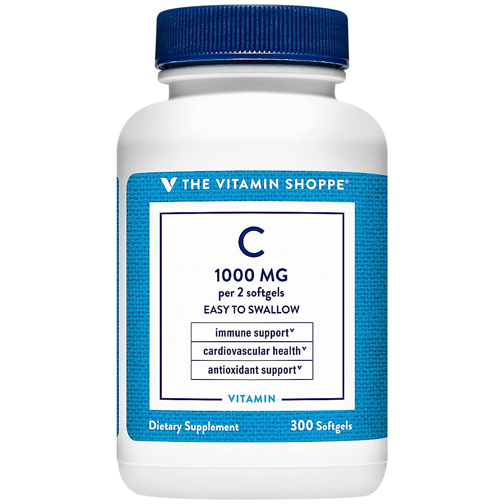 La vitamine Shoppe Vitamine C 1000MG, Facile à avaler, Antioxydant qui soutient la santé immunitaire et cardiovasculaire (300 Softgels)