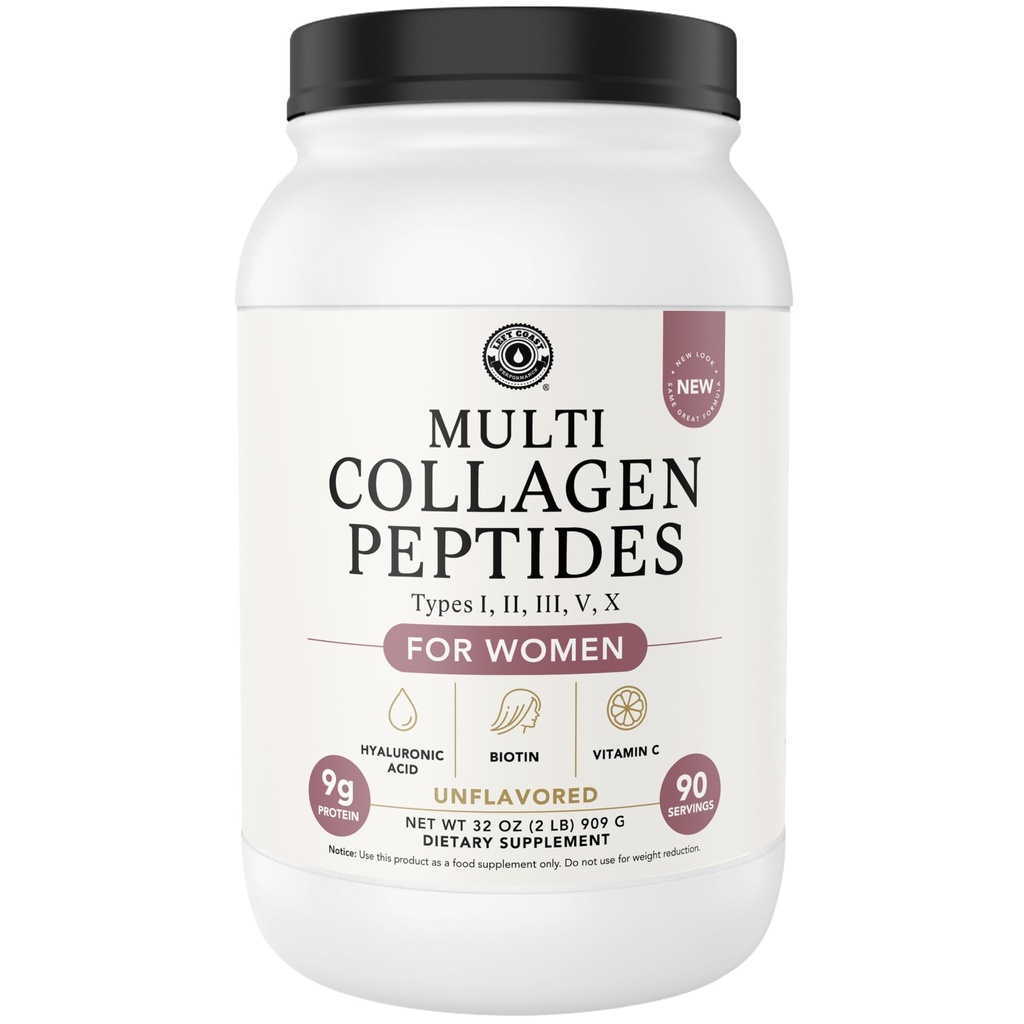 Poudre de collagène multiple avec biotine, acide hyaluronique, vitamine C (2lb de taille de valeur) Cheveux, peau, ongles pour femmes, hommes