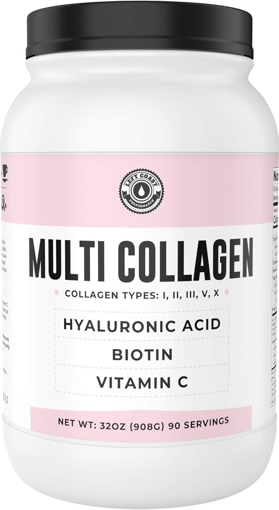 Poudre de collagène multiple avec biotine, acide hyaluronique, vitamine C (2lb de taille de valeur) Cheveux, peau, ongles pour femmes, hommes