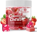 Colostrum Chews supplément avec des probiotiques pour la santé de Gut, Bloating, Immune Support, la peau, la croissance des cheveux et la beauté - Fraise Flavor (60 portions)