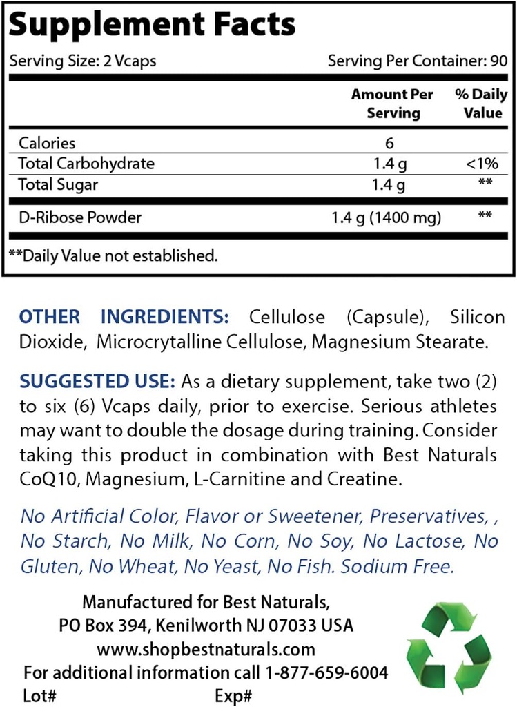 Meilleurs naturels D-Ribose poudre 1 Pound & acétyl L-Carnitine 1000mg