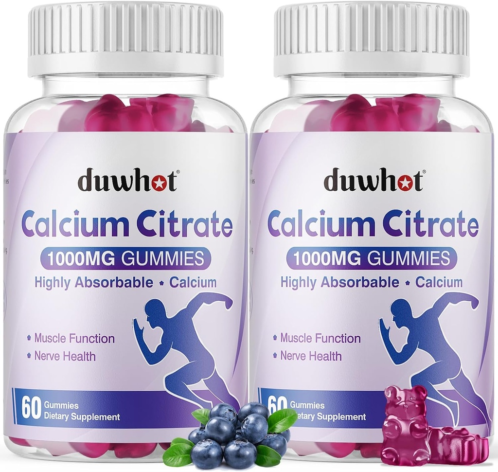 Citrate de calcium Gummies, Citrate de calcium à croquer 1000mg pour le soutien osseux, musculaire et immunitaire, Absorption ultime Suppléments de calcium pour les femmes et les hommes, Blueberry,120 Chews