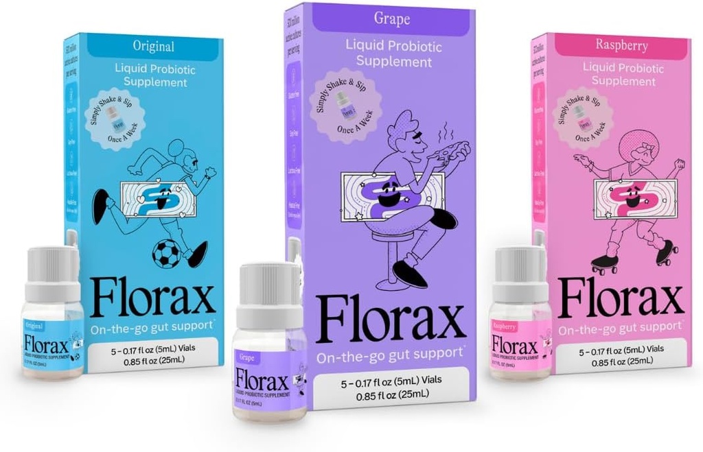 Florax - Liquid Probiotic - Support Gut on-the-Go pour les femmes, les hommes et les enfants - Flavor Bundle - 3 boîtes de 5 flacons