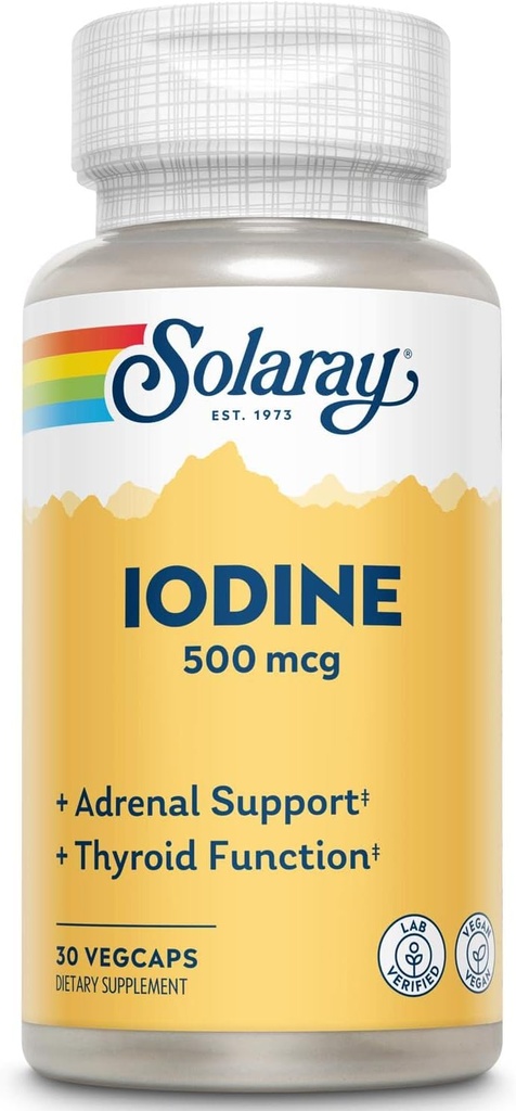 Solaray Iodine 500 mcg. Peut aider à soutenir la fonction thyroïdienne saine, le métabolisme, la focalisation et l'énergie.