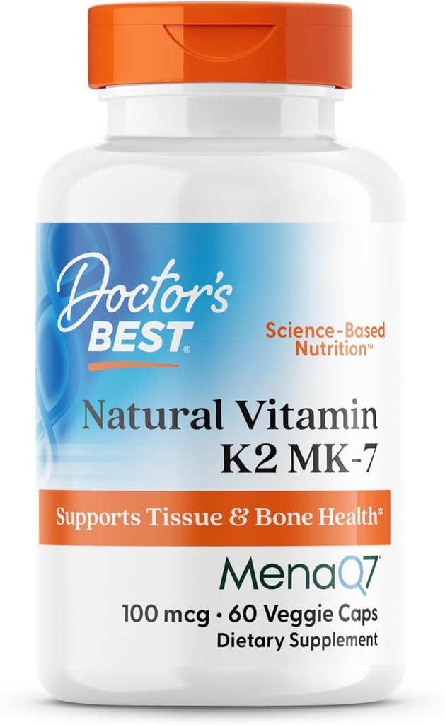 La meilleure vitamine naturelle de docteur K2 Mk-7 avec MenaQ7, 100mcg supplément vitamine K2 soutient la santé osseuse, non-OGM, 60 capsules de légumes