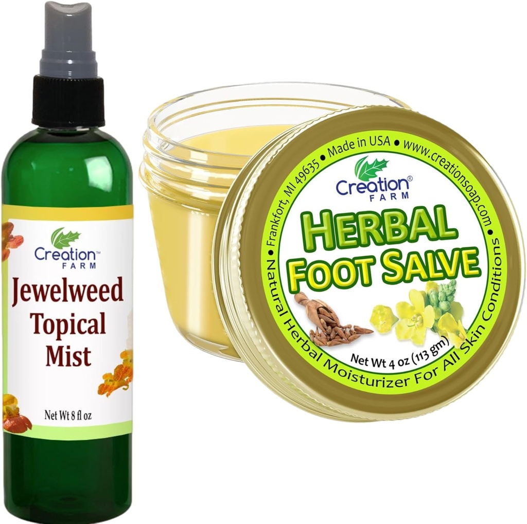 Jewelweed Topical Mist 8 Oz and Herbal Foot Salve 4 Oz - Solutions for Itch to Make it Easier to Enjoy The Everyday