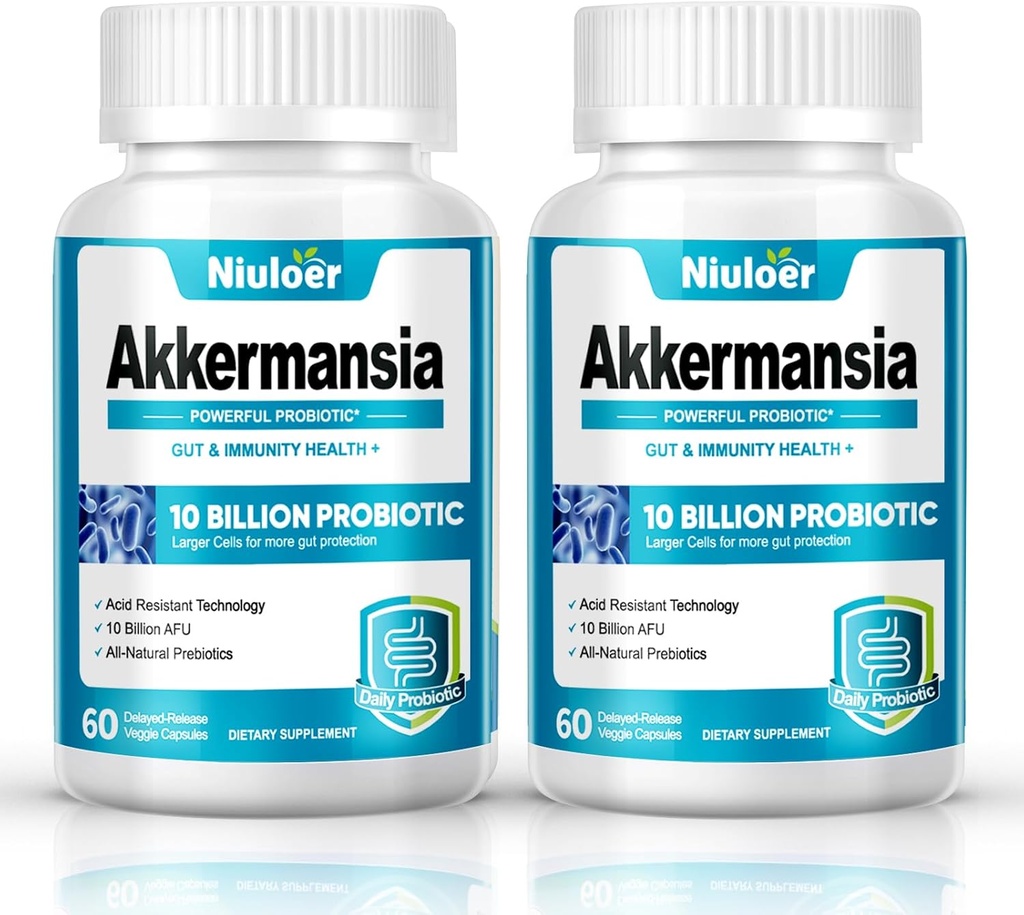Akkermansia Probiotics, GLP-1 Probiotics pour les femmes et les hommes - 10 milliards d'AFUs + Prébiotiques organiques, digestifs, gorgés, immunitaires et santé globale, améliore la fonction d'administration digestive Gut (60 capsules, 2-pack)