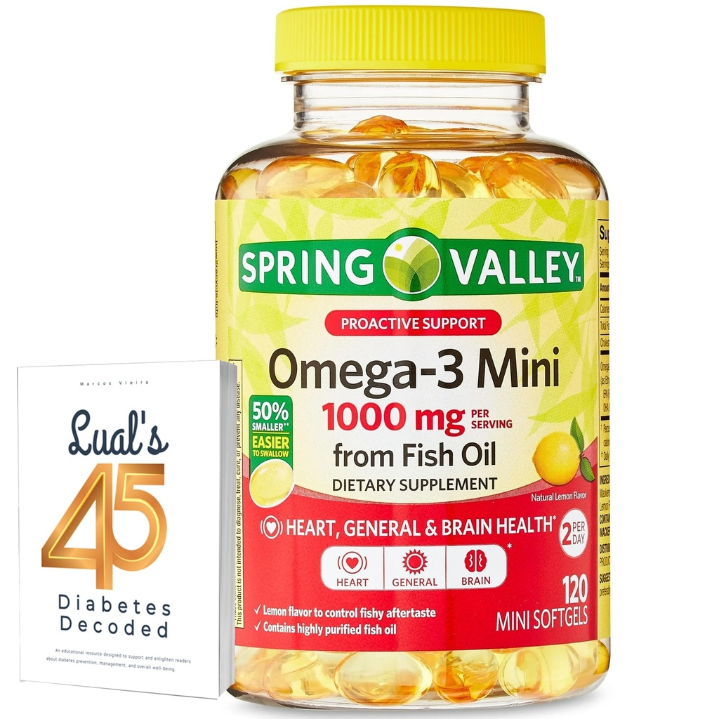 Spring Valley Omega-3 Mini de l'huile de poisson 1000 mg, 120 Compte, complément alimentaire, Omega 3 Mini Softgels Bundle avec 45 Diabète Décodé de Luall
