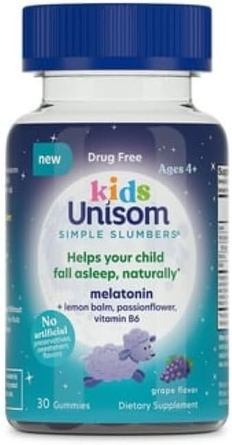 Unisom Simple Slumbers Kids Drug-Free aide au sommeil Gummies 30-Count, Melatonine 0,5mg, Raisin