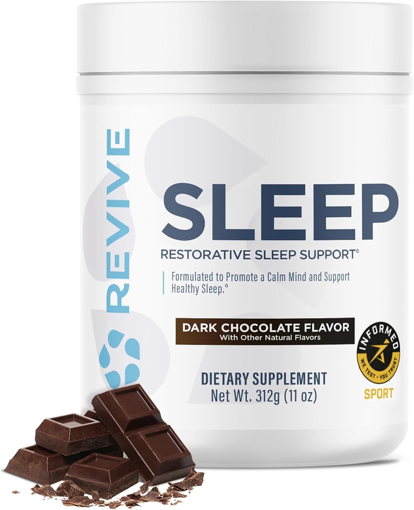 Revive MD Supplément de soutien au sommeil pour adultes, chocolat noir - Suppléments de sommeil avec Magnésium (Glycinate), Inositol, Glycine & L-Theanine - favorise la relaxation et la santé du sommeil (30 portions)