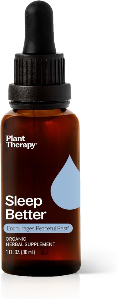 Plant Therapy Organic Sleep Better Tincture 30 mL (1 oz) Soutient la relaxation et le sommeil, aide à calmer un esprit occupé, avec des extraits de camomille, de citron et de valérian