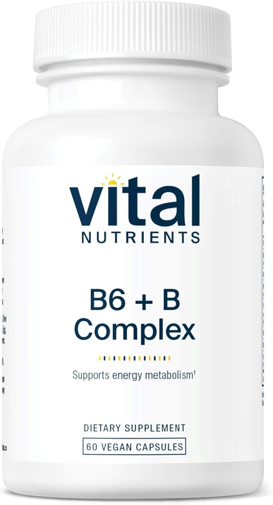 Vital Nutrients Vitamin B6 + B Complex | Vegan Methylated B Vitamins for Energy, Metabolism, Heart Health* | High-Potency Vitamin B6 for Menstrual Discomfort * | Gluten, Dairy, Soy Free | 60 Capsules