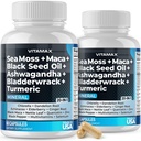 Moss, Maca, Huile de graines noires, Ashwagandha, Bladderwrack, Turmeric - Elderberry, Vitamines C & D3, Dandelion et poivre noir - Fabriqué aux États-Unis- 120ct