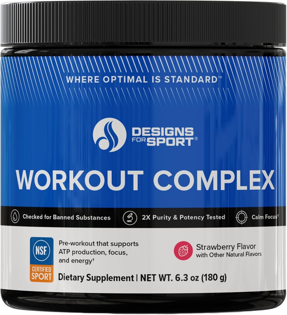 Designs for Sport Workout Complex - NSF Certified for Sport Pre Workout Powder - L-tyrosine, acétyl L-Carnitine, créatine et caféine pour soutenir la récupération d'entraînement, l'énergie et la focalisation (6,3 oz)