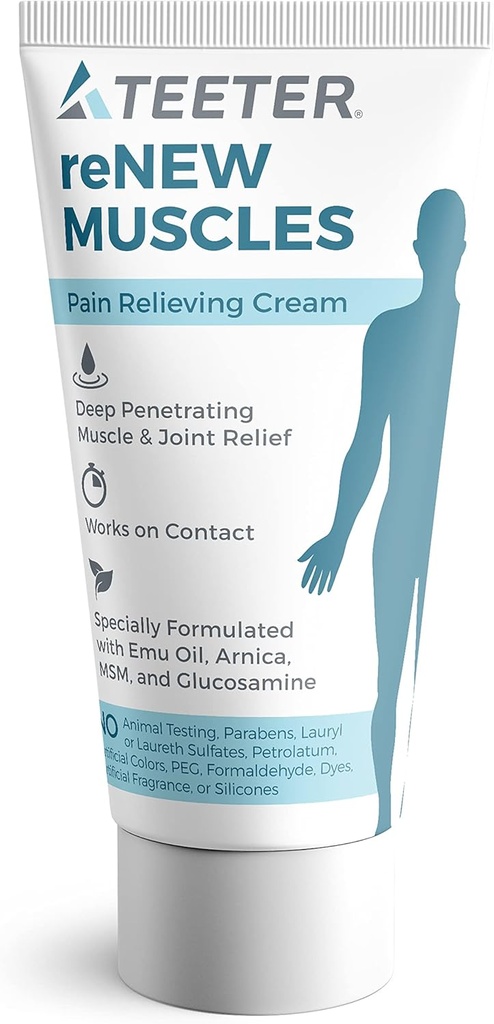 TEETER Renew - Muscle & Joint Pain Cream with Emu Oil, MSM, Arnica, Boswellia Serrata Glucosamine (2.5 oz)