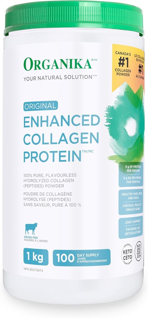 Organika Original Colagène amélioré, 100% Pure, sans saveur hydrolysé Collagène (peptides) Poudre, 1kg