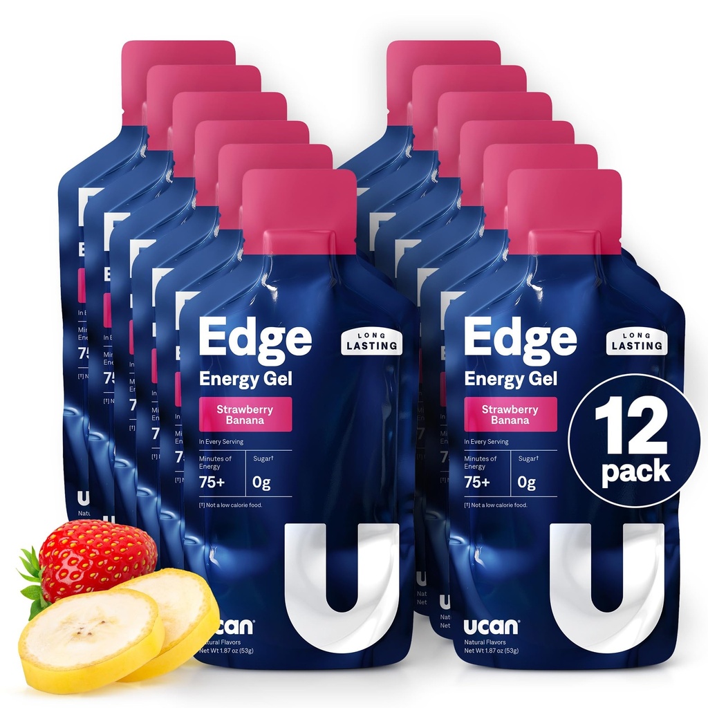 UCAN Edge Energy Gel Shots, banane fraise (12, 2 paquets d'Once) pour la course, l'entraînement, les entraînements, la condition physique, le vélo, Crossfit
