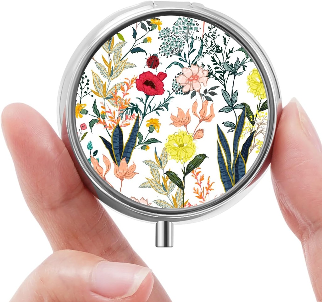 Mini Pill Box, Petite Pill Box, Portable Pill Box, Mignon Organisateur Pill pour les vitamines, les médicaments, l'huile de poisson et les suppléments (fleurs blanches)