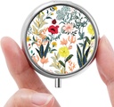 Mini Pill Box, Petite Pill Box, Portable Pill Box, Mignon Organisateur Pill pour les vitamines, les médicaments, l'huile de poisson et les suppléments (fleurs blanches)