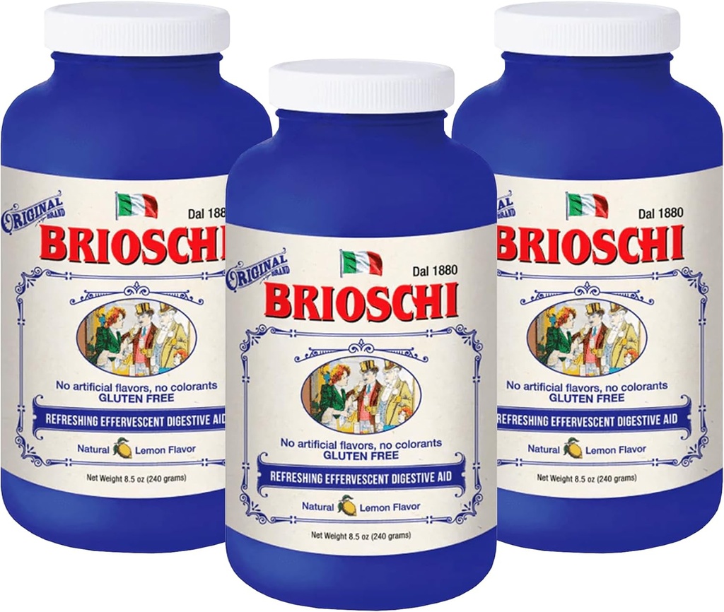 Brioschi Italien Citron Aromatisé Effervescent Heartburn, Estomac relevé, Indigestion acide, bouteille de 8,5 oz (paquet de 3)