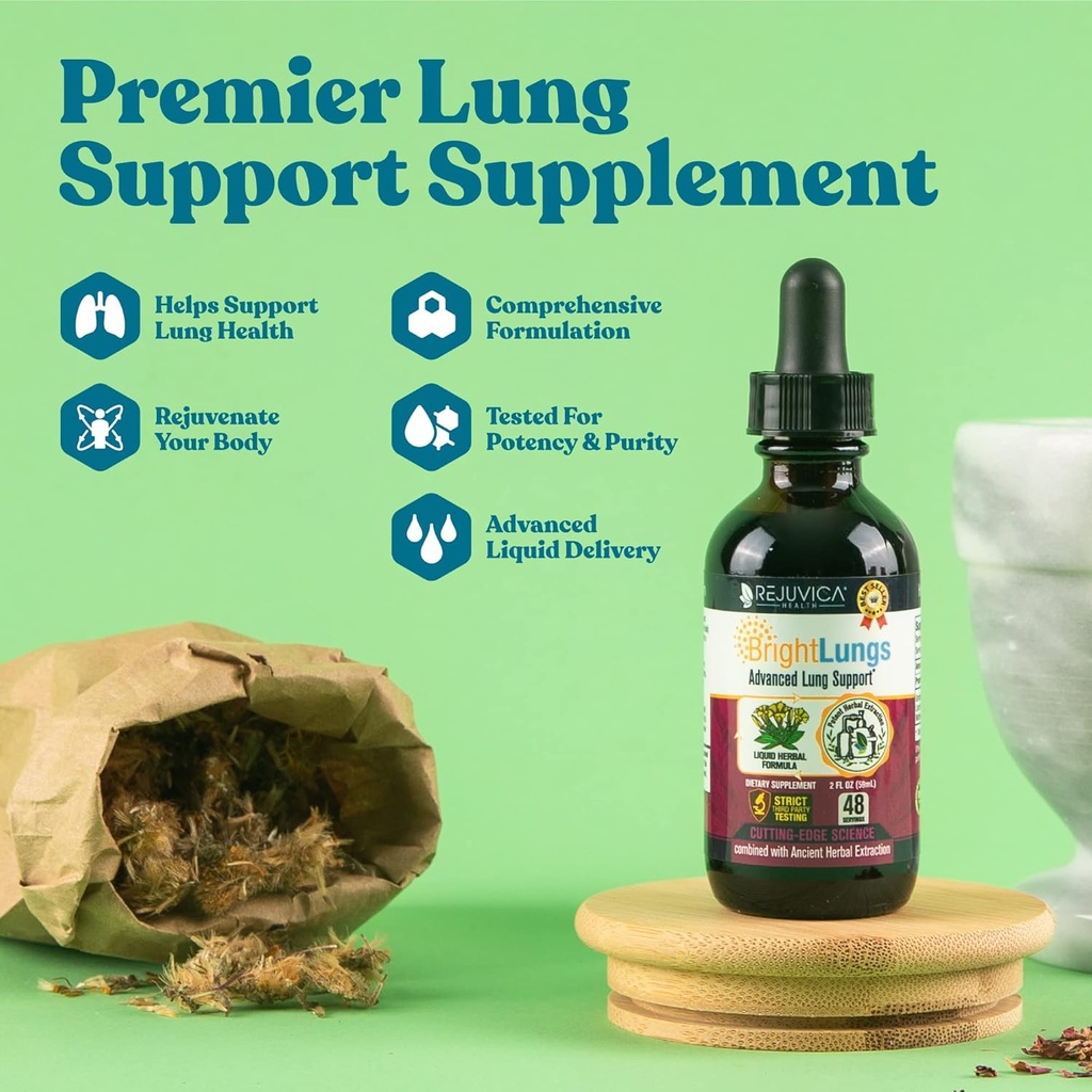 Bright Lungs - Supplément de soutien au désintoxication pulmonaire pour aider à maintenir la santé pulmonaire et respiratoire globale - Grindelia, Lobelia, réglisse, cerise sauvage et plus!