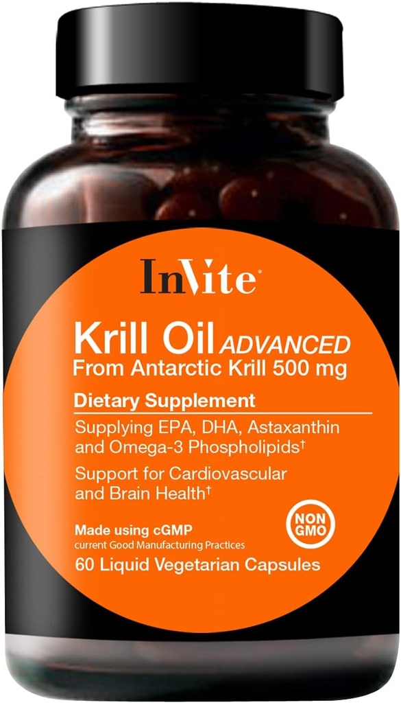 Invite Health Krill Oil Advanced - Supports Cardiovascular and Brain Health - Supplies EPA, DHA, Astaxanthin and Omega-3 Phospholipids - 60 Capsules (2-Pack)