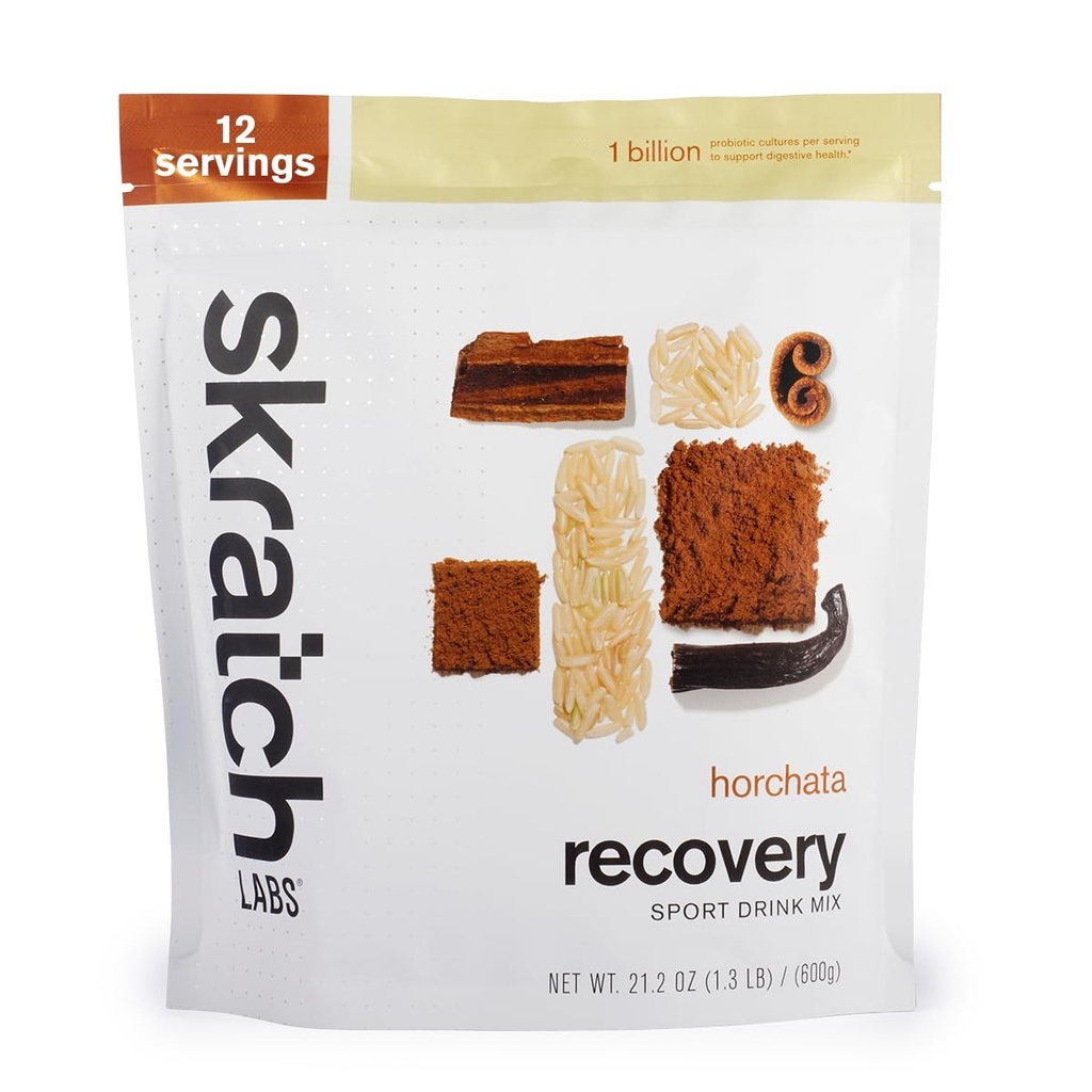 Skratch Labs Après l'entraînement Recovery Drink Mix avec Horchata, (21,2 oz, 12 portions) avec protéines de lait complètes de caséine et de lactosérum et probiotiques, sans gluten, casher, végétarien