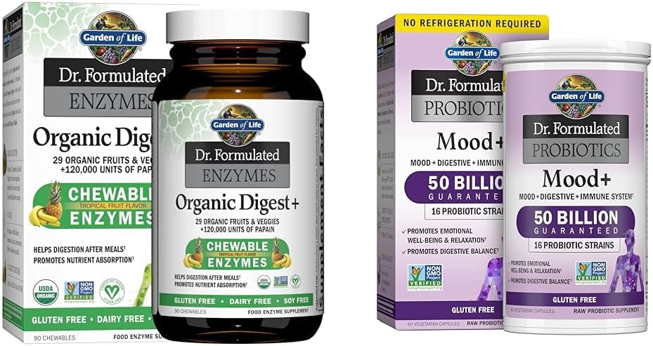 Jardin de la vie Dr Formuled Enzymes digestifs avec Papaine, Bromelain et Dr. Formuled Probiotics Mood+ Acidophilus Probiotique Supplément