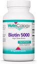Supplément Nutricology Biotin 5000 - 5000mcg Biotine, Vitamines pour cheveux, peau et ongles, Dose élevée, Capsules végétariennes, Hypoallergène, Sans gluten - 60 Compte