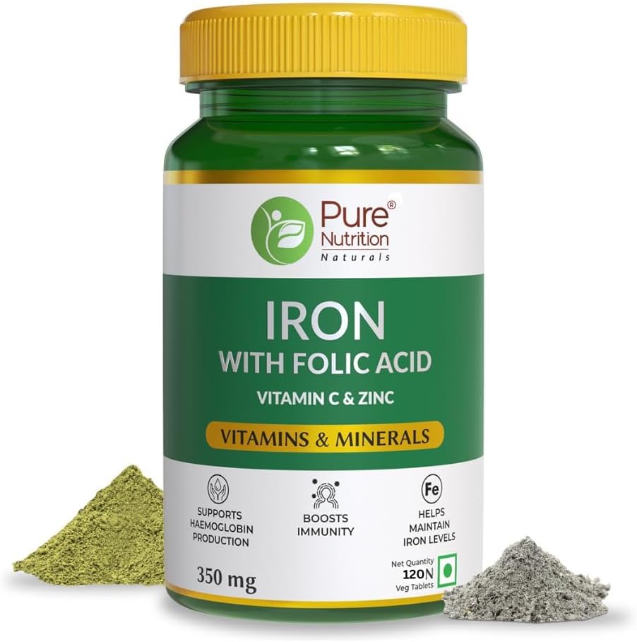 Supplément acide folique de fer - 120 comprimés de Veg avec zinc, vitamine C et vitamine B12 pour les hommes et les femmes