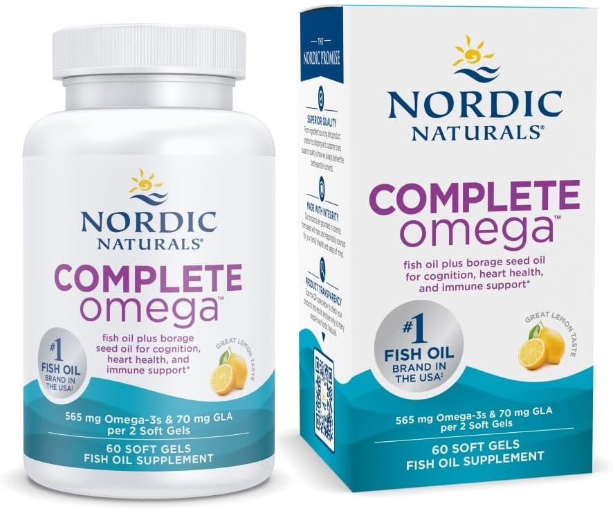 Nordic Naturals Complete Omega, Lemon Flavor - 60 gels mous - 565 mg Omega-3 - EPA & DHA avec ajout de GLA - peau saine, cognition, humeur positive - non-OGM - 30 portions