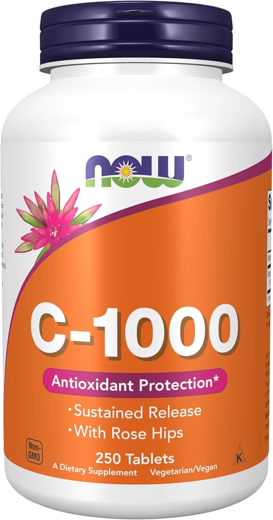 Maintenant Aliments, C-1000 ,Maintenant Aliments Vitamine C-1000 Libération prolongée avec des hanches roses, 250 comprimés