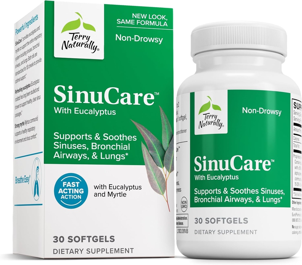 Terry naturellement SinuCare - 320 mg Eucalyptus & Myrtle Oil Complex, 30 Softgels - Sinus, Lung & Bronchial Supplément de soutien, non somnolence - non-OGM, sans gluten - 15 portions