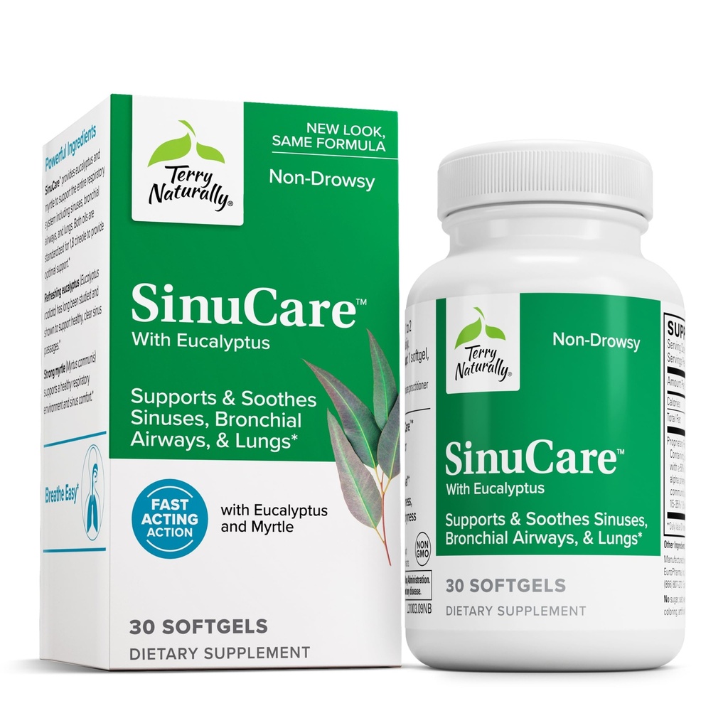 Terry naturellement SinuCare - 320 mg Eucalyptus & Myrtle Oil Complex, 30 Softgels - Sinus, Lung & Bronchial Supplément de soutien, non somnolence - non-OGM, sans gluten - 15 portions