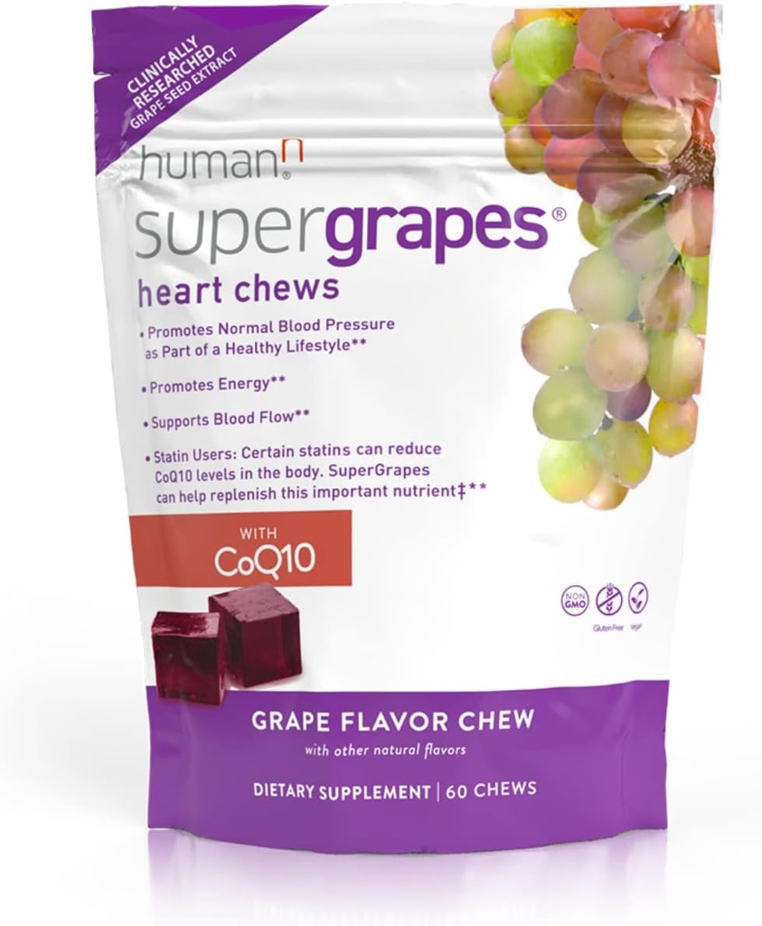 Supplément de Chews HumanN SuperGrapes – 100mg CoQ10 et extrait de graines de raisin – de The Makers of SuperBeets - Grape Flavor, 60 Compte