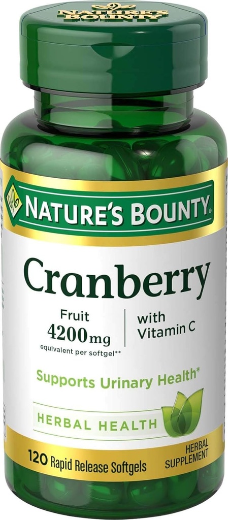 Nature's Bounty Cranberry Fruit 4200 mg, Plus Vitamin C, 120Softgels..