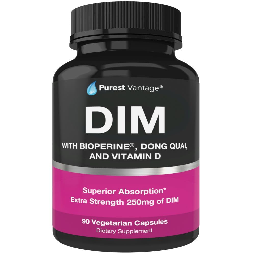 Supplément DIM pur 250mg Diindolylméthane Plus BioPerine et Dong Quai - Soutien à l'équilibre hormonal pour les femmes et les hommes, soutien à la ménopause et à l'estrogène - 90 Capsules végétariennes