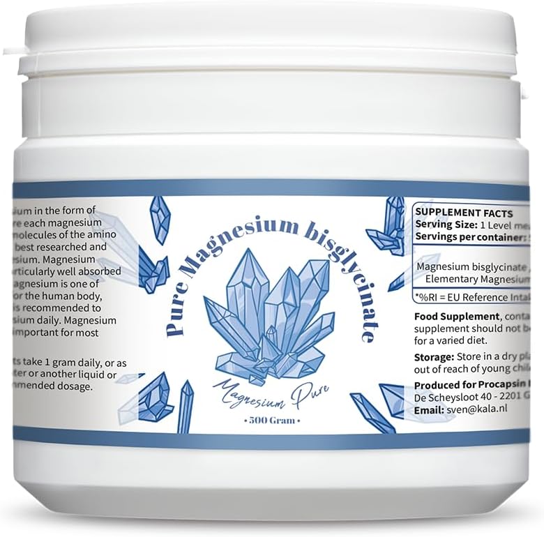 Pure Magnesium Bisglycinate Powder - Bisglycinate 200mg Elemental Magnesium per gram - Without Mag. Stearate (500)