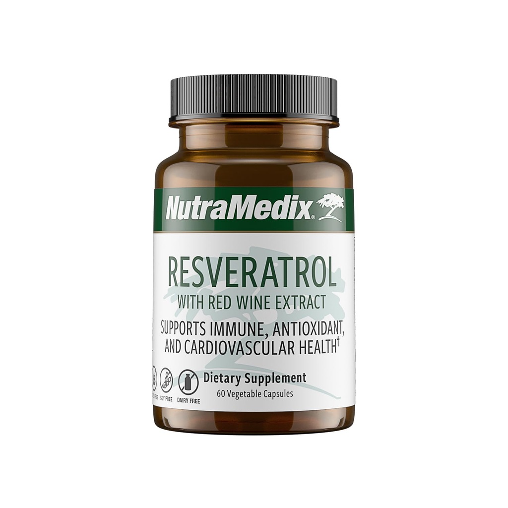 NutraMedix Capsules de resvératrol - Biodisponible Antioxydants Supplément de Vin Rouge Extrait + Peaux de raisin - 200mg japonais Knotweed pour le soutien immunitaire et cardiovasculaire (60 Capsules)