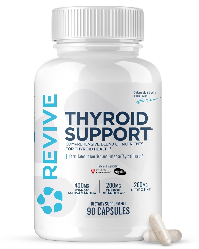 Supplément de soutien à la thyroïde MD Revive pour hommes et femmes - Mélange complet de nutrites soutient la fonction thyroïde saine avec vitamine essentielle, minéraux et herbes (90 capsules, 30 portions)