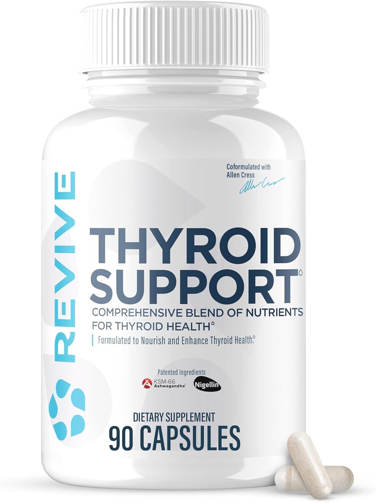 Supplément de soutien à la thyroïde MD Revive pour hommes et femmes - Mélange complet de nutrites soutient la fonction thyroïde saine avec vitamine essentielle, minéraux et herbes (90 capsules, 30 portions)